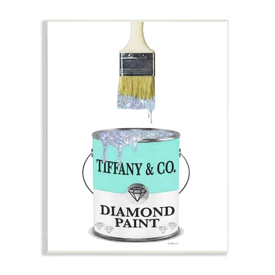 Stupell Industries Fashion Blue Diamond Paint Glam Paintbrush Designer Style Wall Plaque